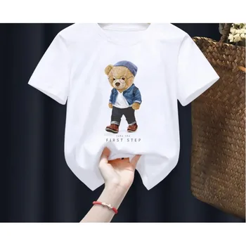 T-shirt per bambini con stampa orso divertente T-shirt estiva per bambini a maniche corte T-shirt per bambini Cartoon Harajuku T-shirt per ragazza ragazzo Top Teddy Bear 1