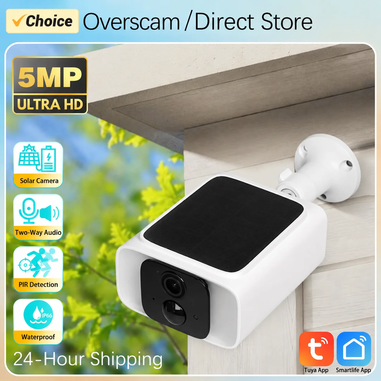 Overscam 5MP Solar Battery WiFi Camera Outdoor PIR Color Night Vision