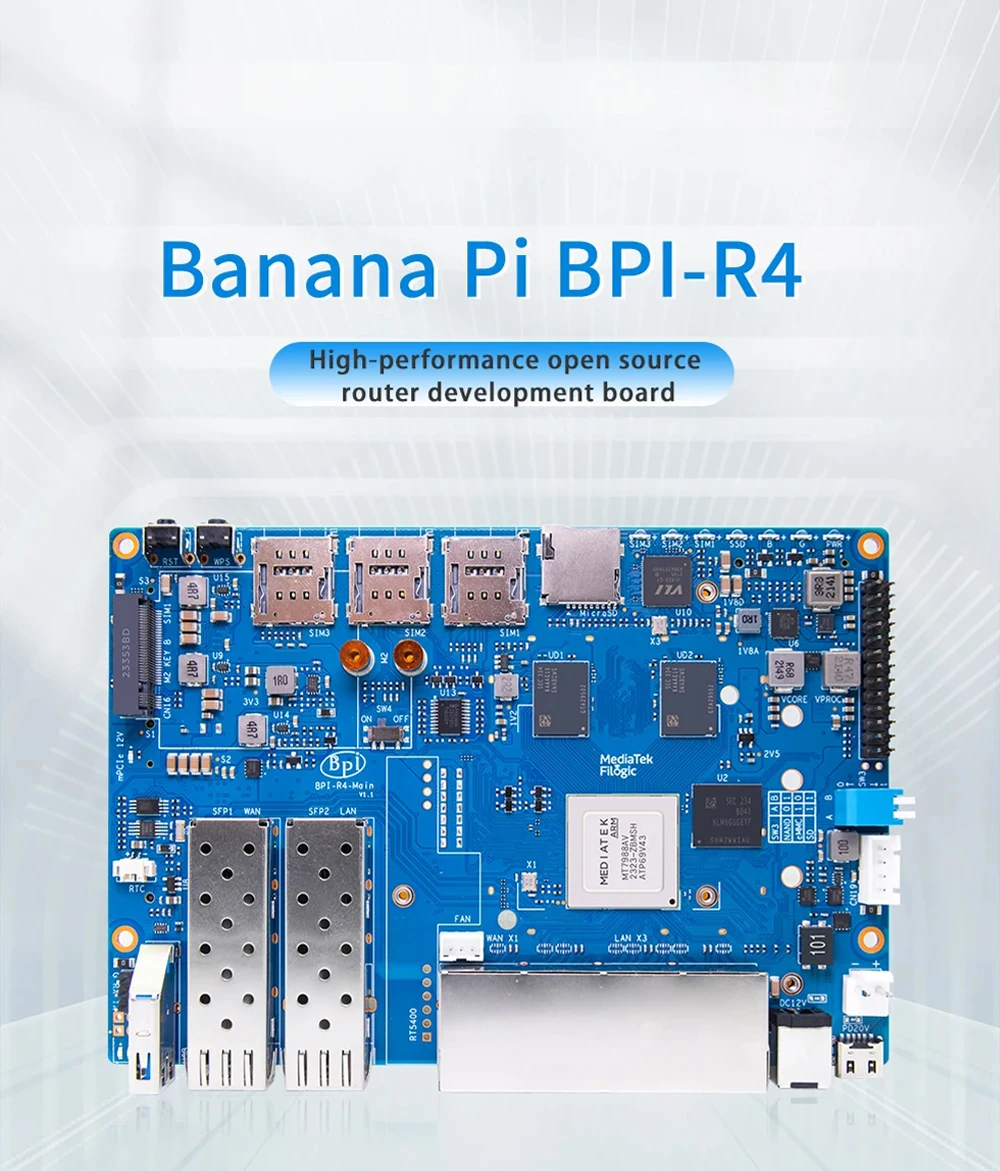 Banana Pi BPI-R4 WIFI 7 Router Kit MediaTek MT7988A (Filogic 880) SOC Openwrt Sm