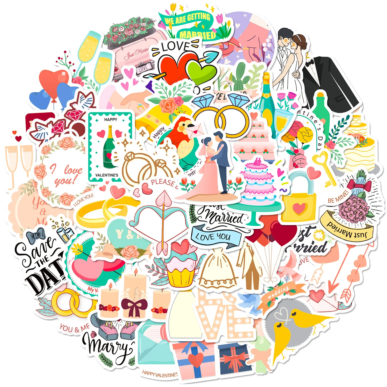 

10/50pcs Wedding Love Valentine's Day Graffiti Love Anniversary Waterproof Sticker