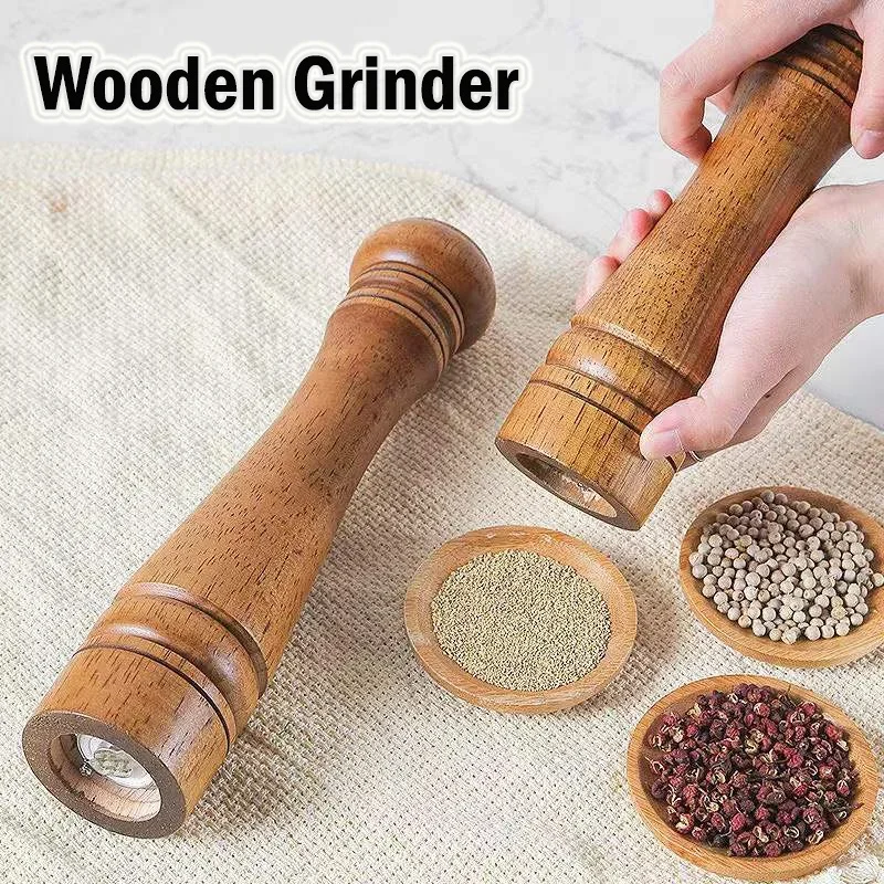 5/8/10 Inch Solid Wood Salt and Pepper Mills Spice Grain Grinder with Adjustable Ceramic Grinding Core Kitchen Tools Mills