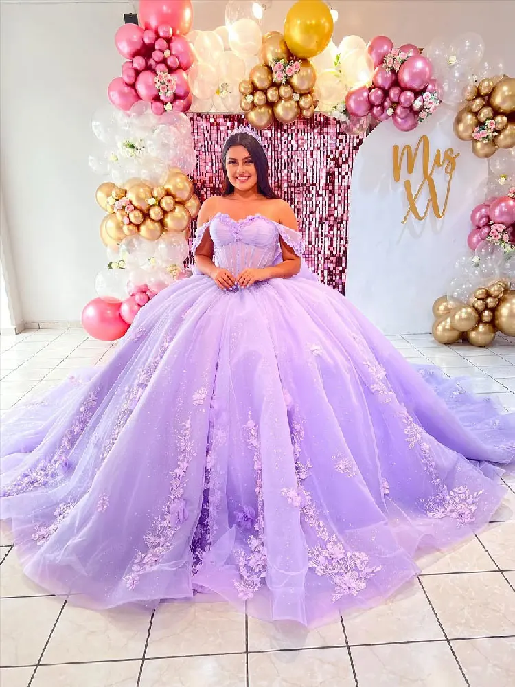 Lavender Tulle Quinceanera Dress 2024 Long Train Purple Vestidos De 15 Años Ball Gown Sweet 16 Birthday Party Gown Pageant Miss