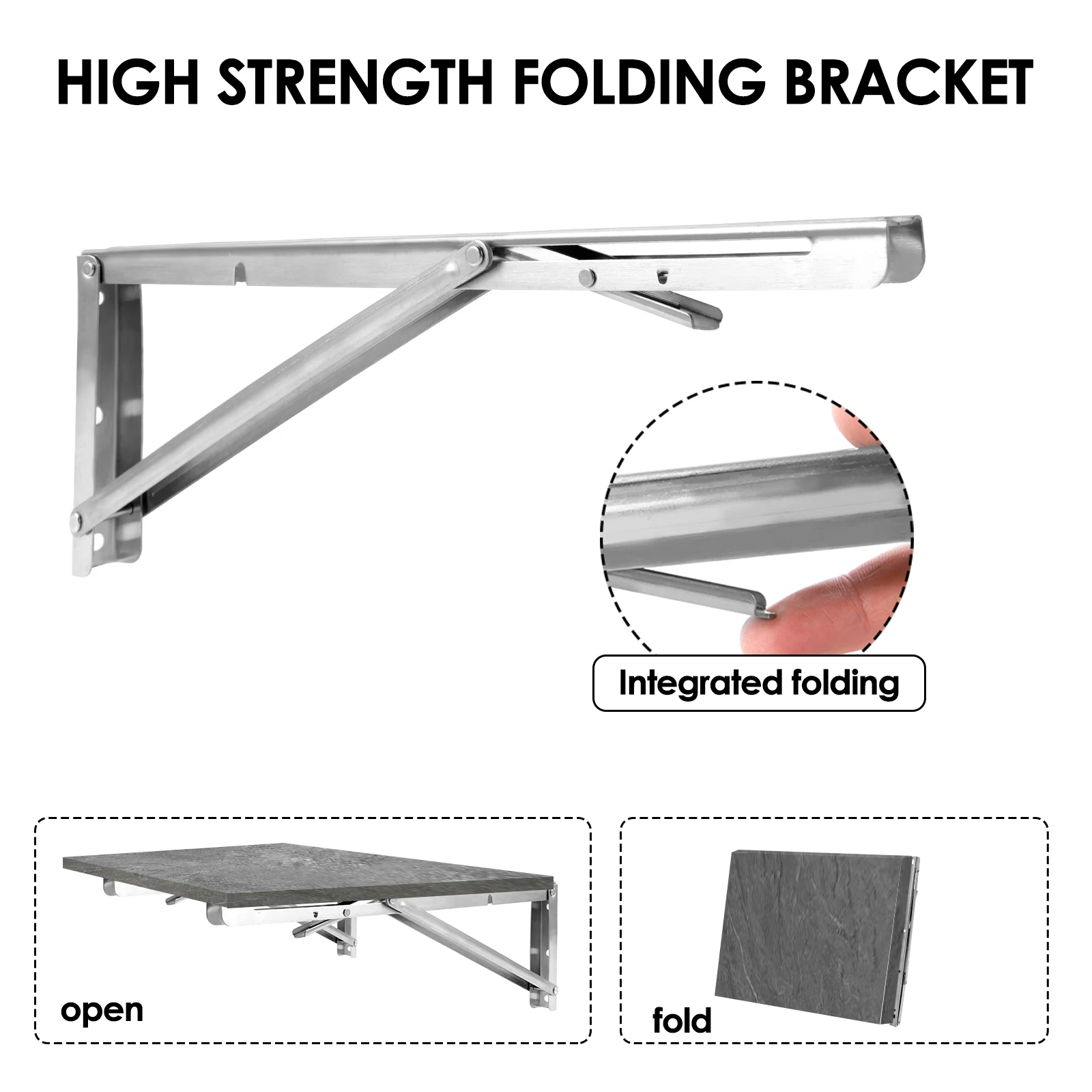 2PCS Folding Shelf Brackets Stainless Steel Collapsible Triangle Shelf Bracket DIY Wall Mounted Folding Table Hinge with Screws