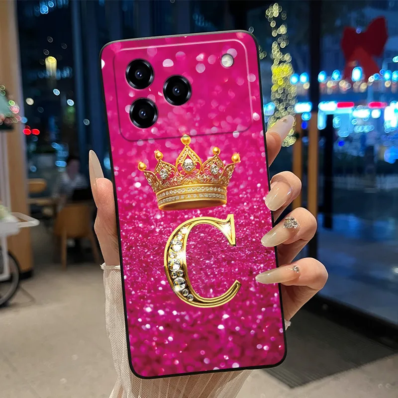 Elegant Shockproof Soft Silicone Black Phone Case with Golden Crown Design