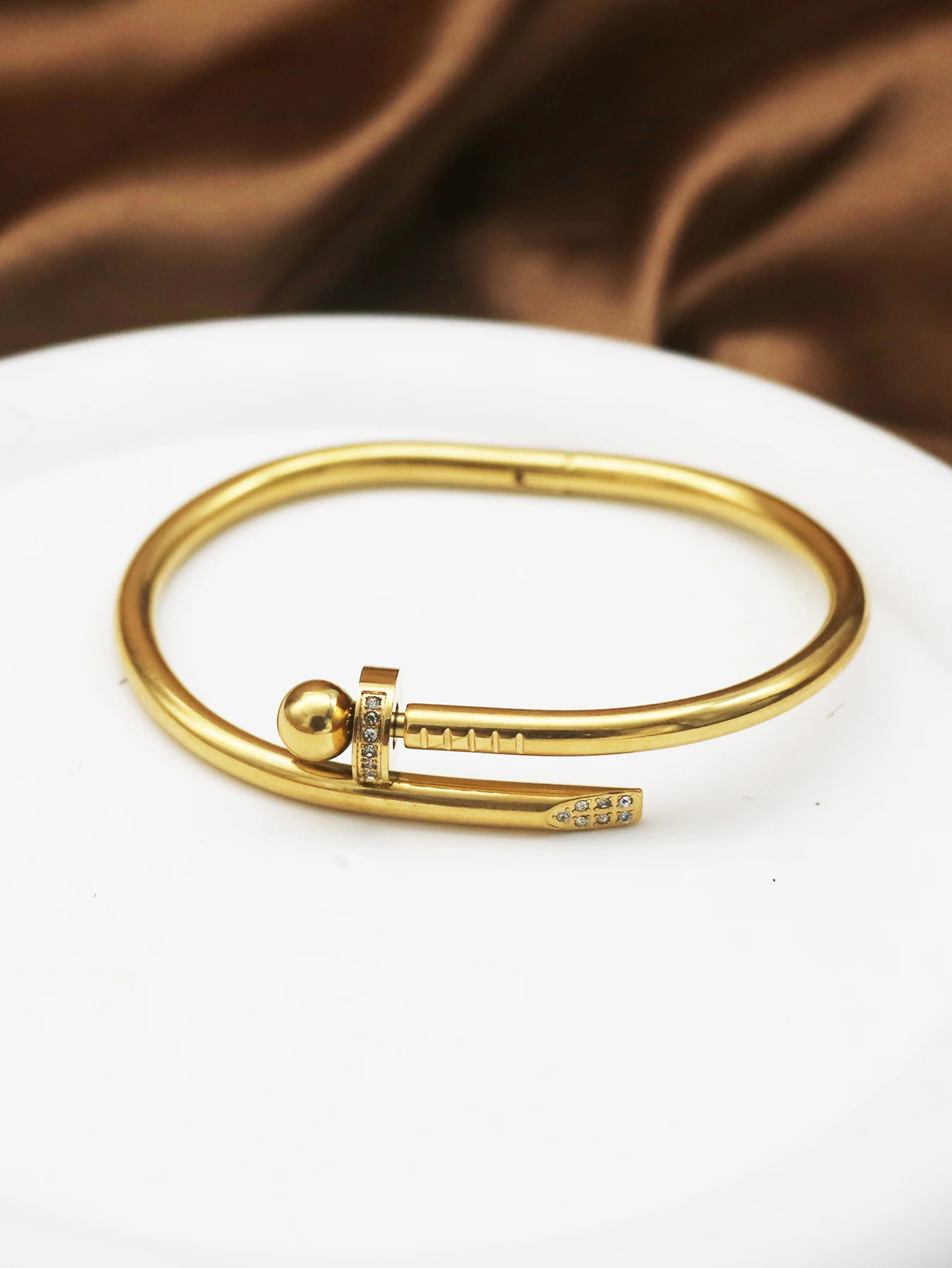 Stainless Steel Jewelry Sets Gold Color Crystal Bracelets for Women Girl Trendy Stylish Screws Shining New Bangle For Men 5