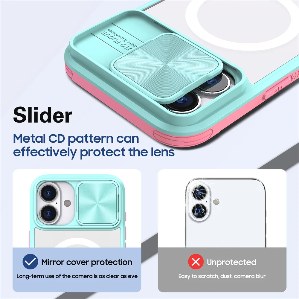 Magnetic Wireless Charging Case with Slide Lens Protection