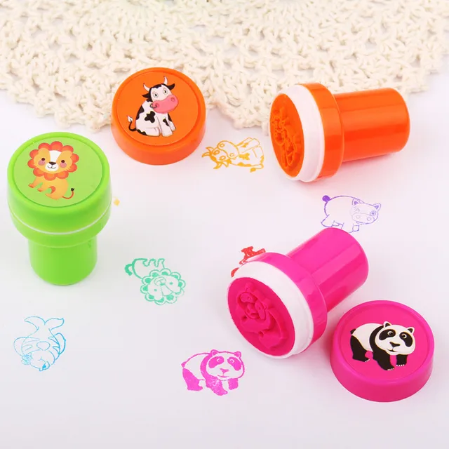 12pcs Children Toy Stamps Cartoon Animals Fruits Kid Seal For Scrapbook Photo Album Decor Stamper DIY Toys Kindergarten Supplies 4