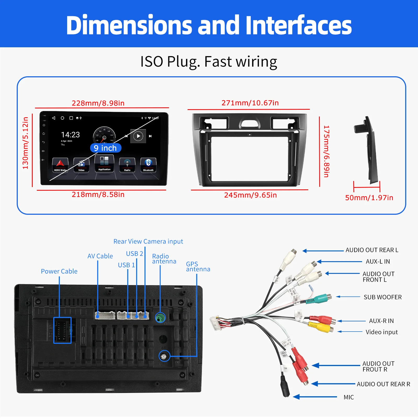 ESSGOO 9" For Ford Fiesta MK5 2002-08 Android 14 Car Stereo Radio Carplay Android Auto GPS Navigation BT FM WiFi RDS Mirror Link