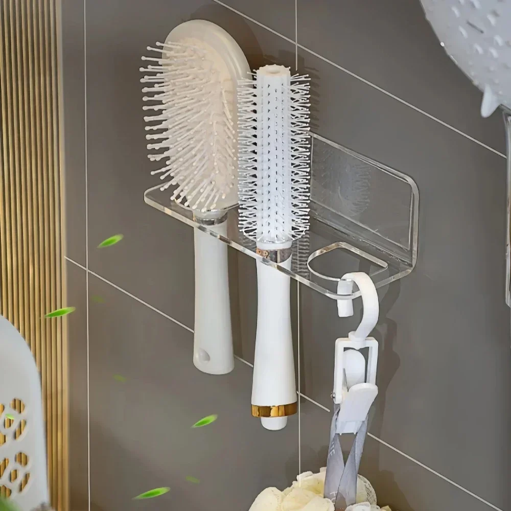 Comb Holder Organizer Acrylic Storage Shelf Clear Transparent Wall-Mounted Hair Brushes Rack Bathroom Accessories Home Shelves 4