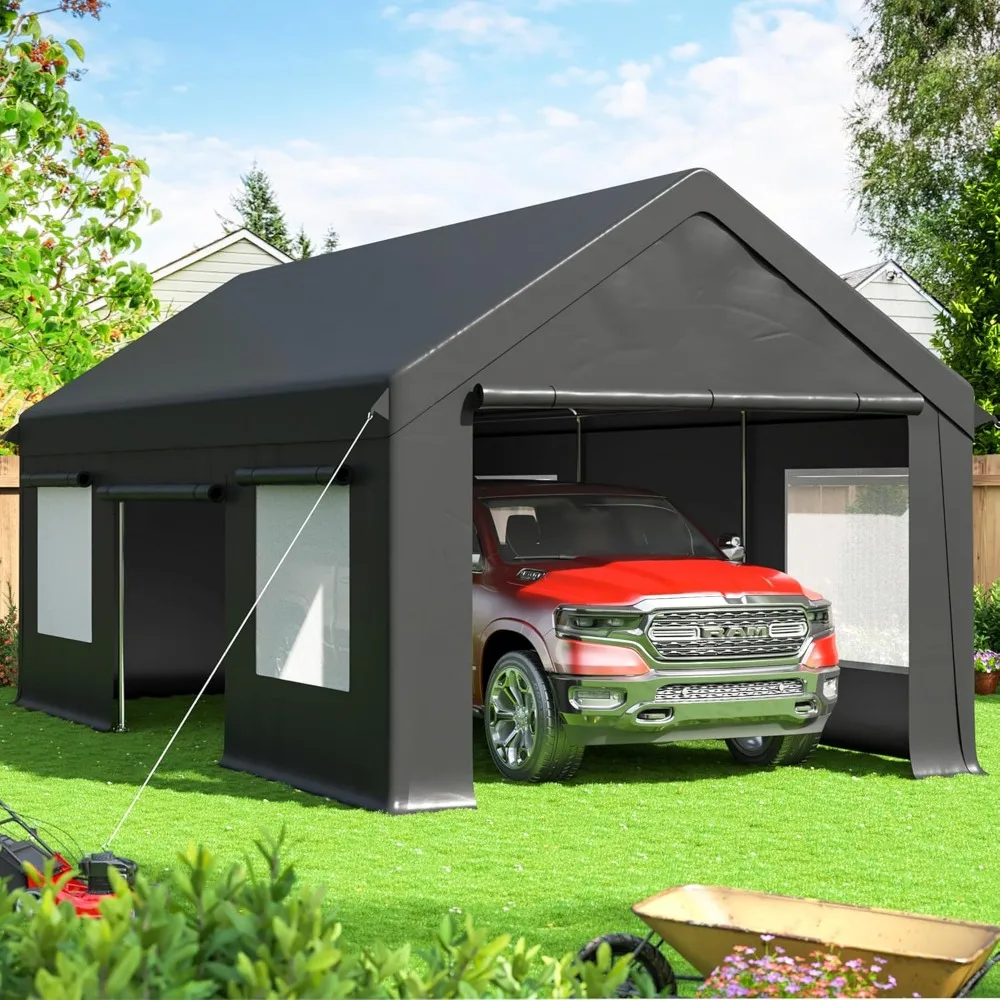 Description Picture 2 of itemCarport 12x20 FT Heavy Duty Carport Canopy with Enhanced Base & Side-Opening Door, Portable Garage for Pickup, Boats,