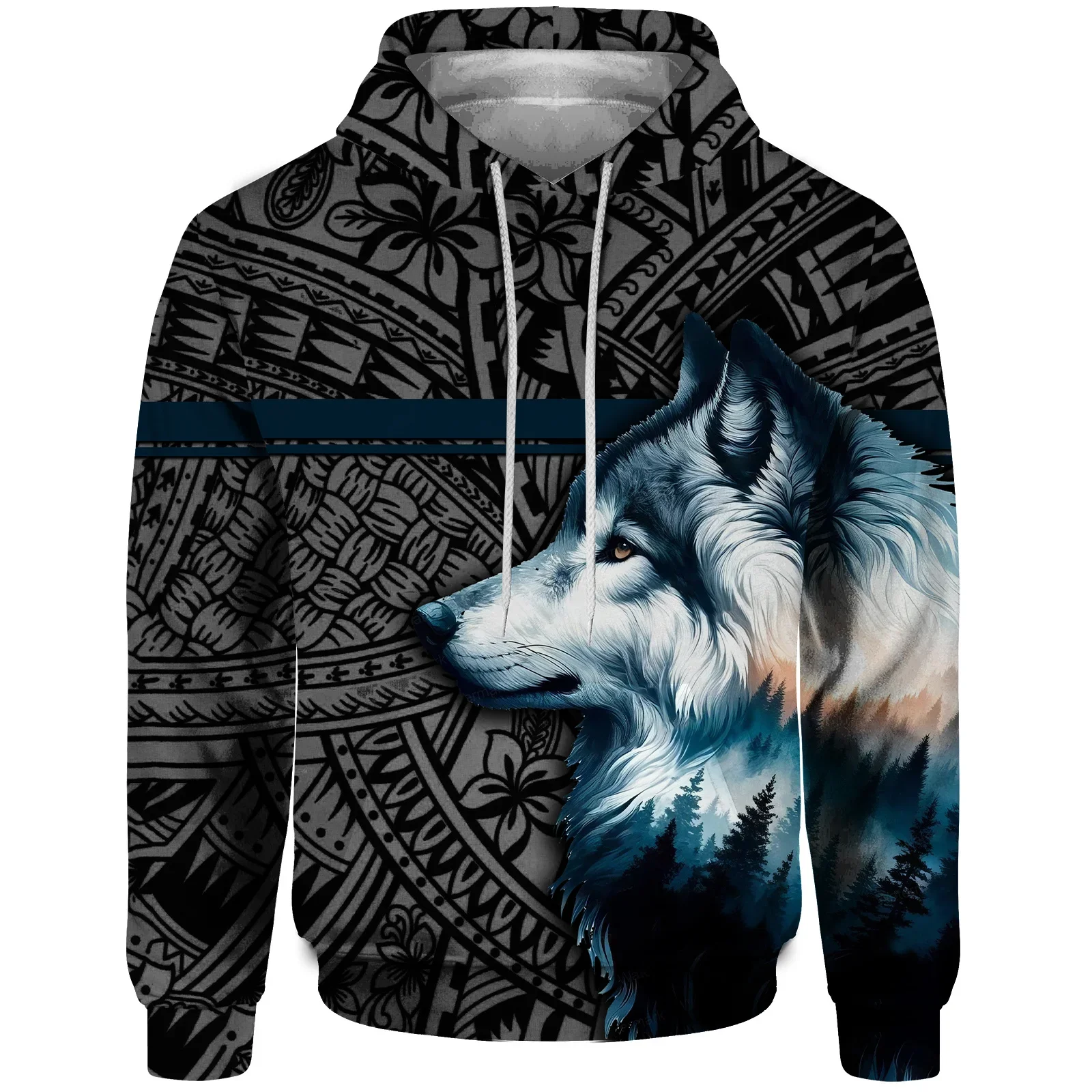 thumbnail image 1 of Sudadera con capucha holgada de otoño para hombre, sudadera con capucha para hombre, ropa Y2K para hombre, jersey con estampado de lobo súper genial, ropa de calle Harajuku, 1 of 4
