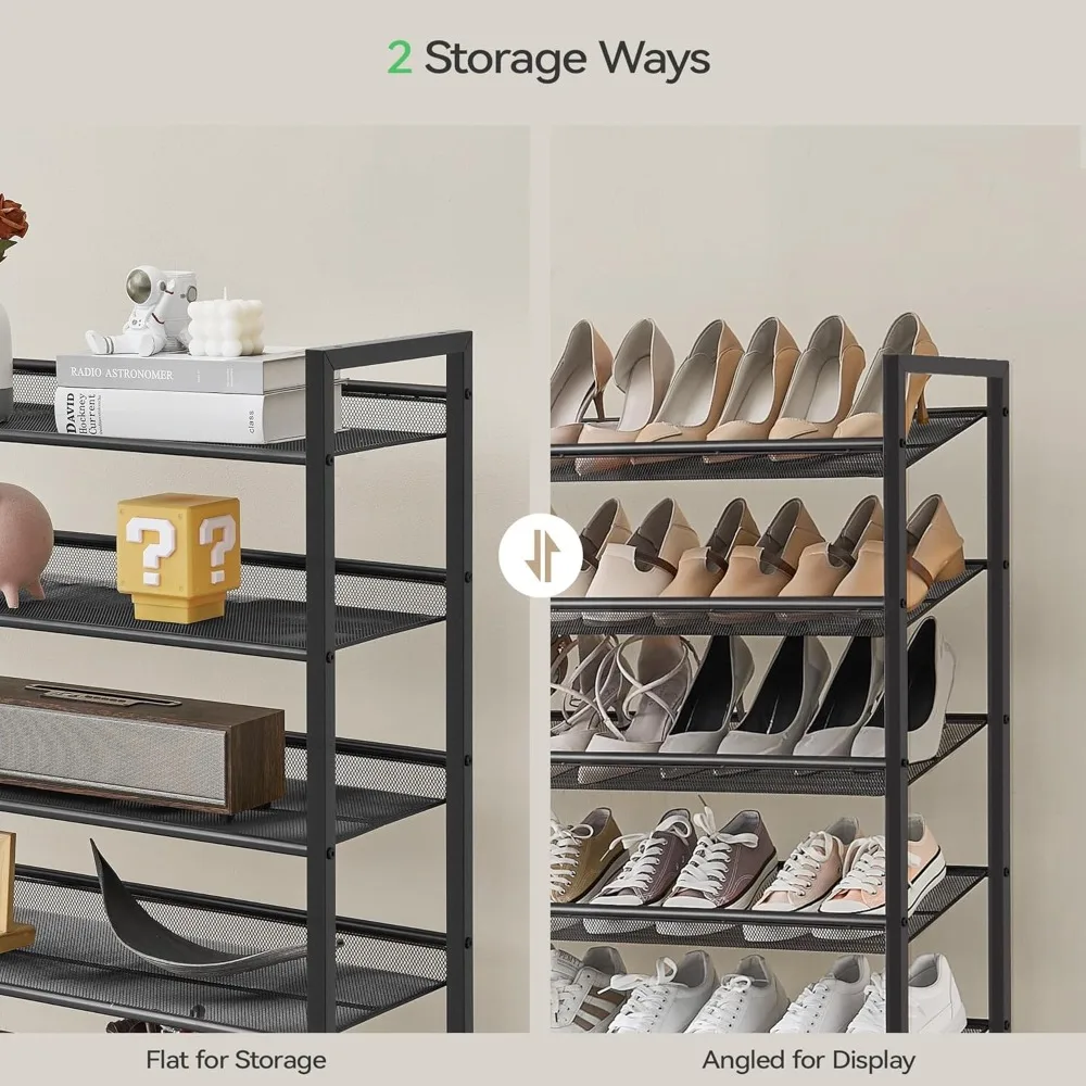 shoe rack, long shoe organizer,max holds 62 pairs,10 tier metal shoe storage shelf,5-tier stackable shoes organizer for garage,