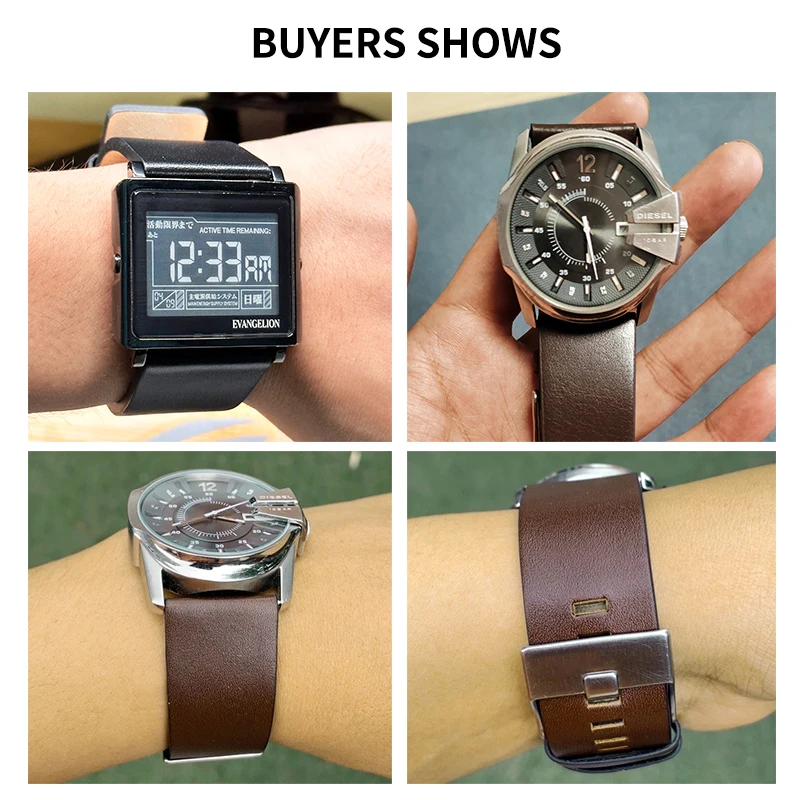 Luxury Genuine Leather Watch Strap with Plain Weave Buckle and Tool