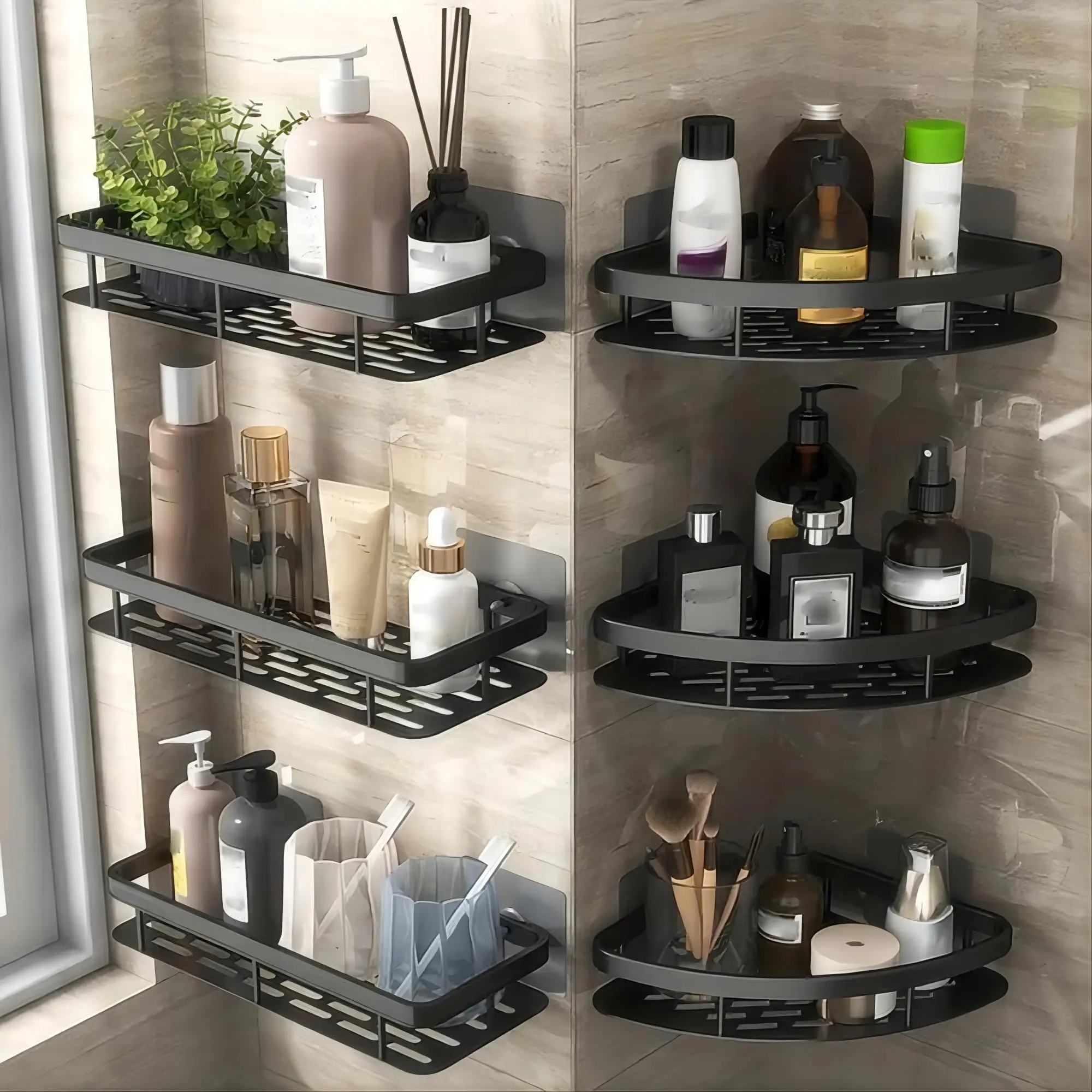 Bathroom Shelf One triangle household bathroom supplies storage rack black wall hanging tripod