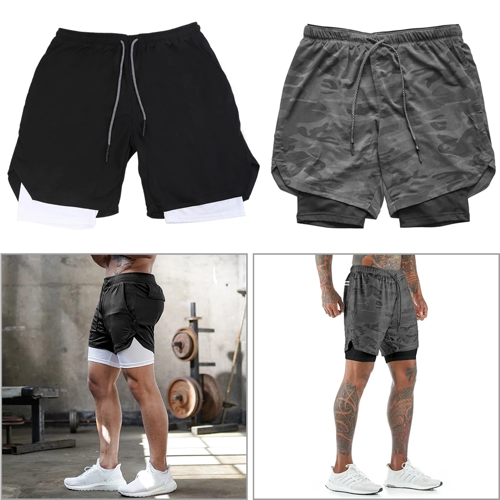 Quick Dry Men Sports Double deck Shorts 