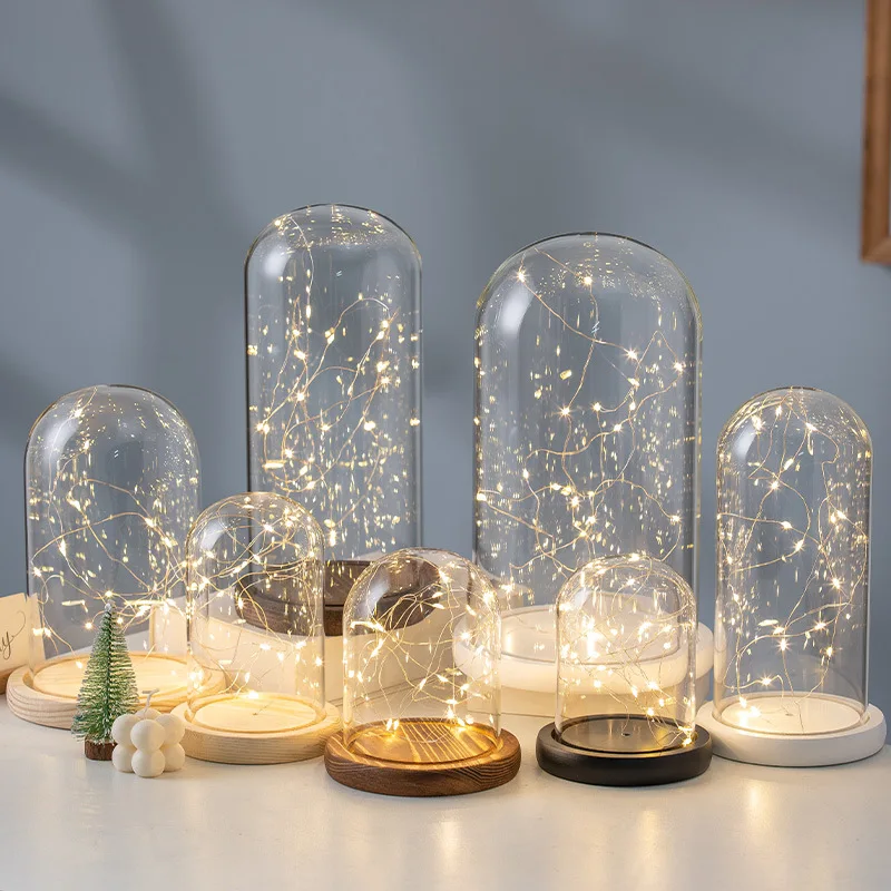 Free Shipping 10*20cm 10*25cm 12*12cm 12*15cm 12*18cm 12*20cm Glass Dome Vase Home Decoration Luminous Log Base Cover DIY Gift