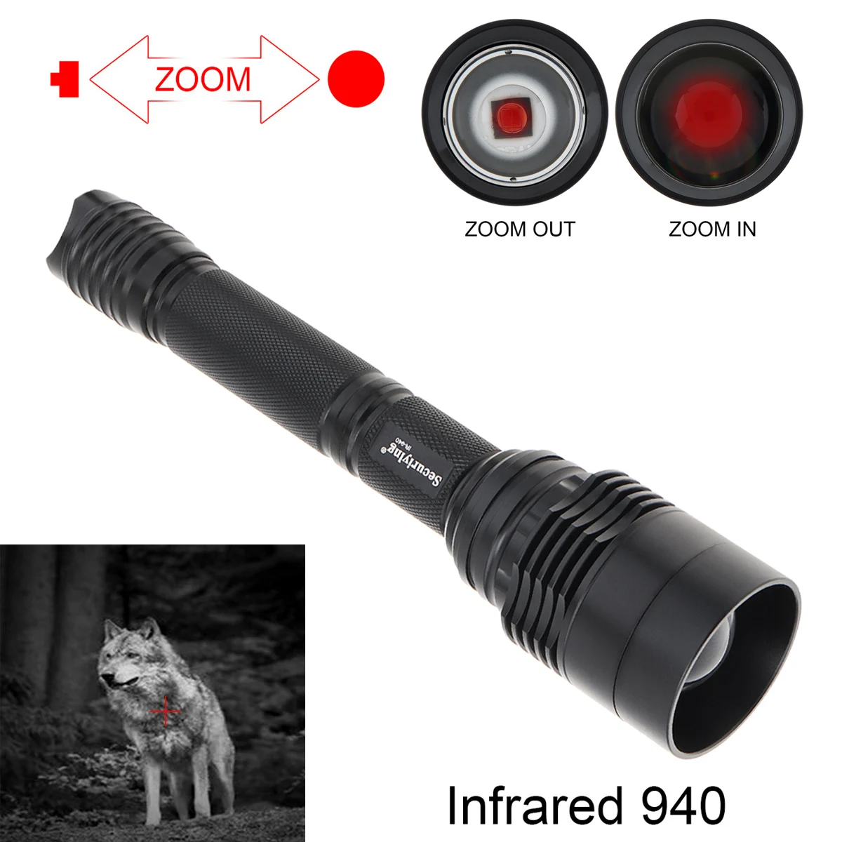 

SecurityIng C11 Long Range Infrared Flashlight 10W IR 940nm T50 LED Zoomable Hunting Light Torch for Night Vision Device