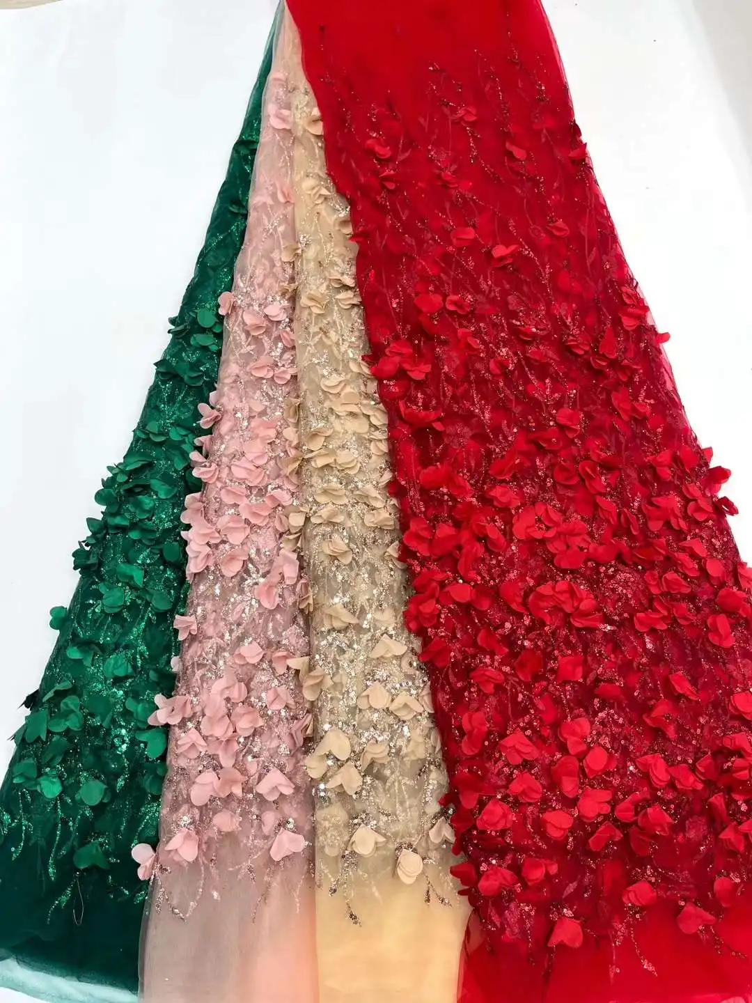 Lace Fabric 3D Flowers French Lace Fabric With Sequins Fabrics For Wedding