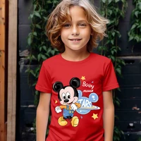Cartoon Mickey Mouse Printed Kids Cotton T-shirt Casual Short Sleeve Red Top for Boys 2