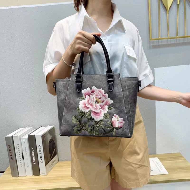 MOTAORA 여성용 가죽 숄더백, 자수 꽃 핸드백, 중국 스타일 여성용 핸드백, 2023 신제품 