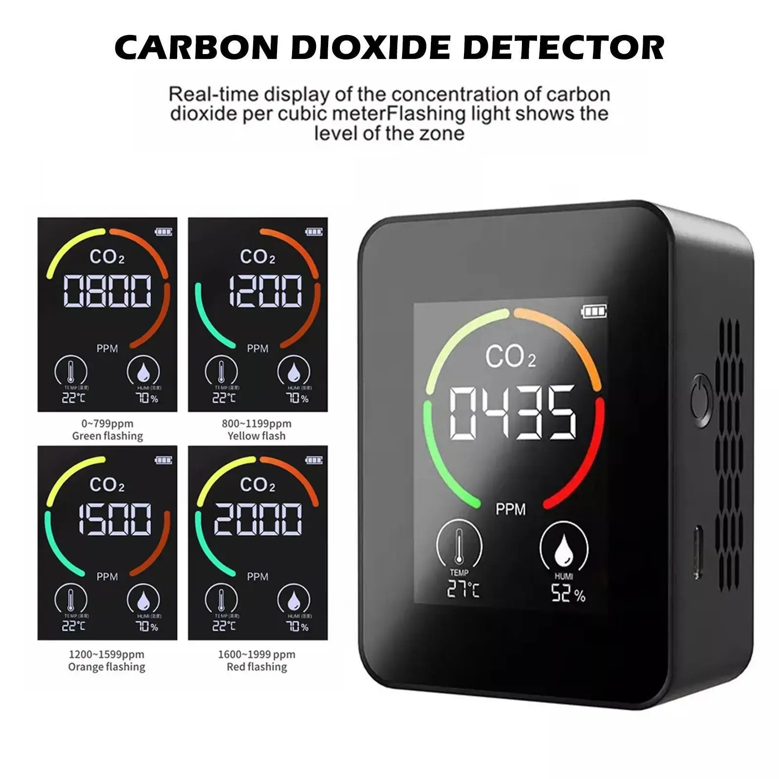 3 In 1 CO2 Meter PM2.5 Air Quality Monitor Digital Temperature Humidity Tester Carbon Monoxide Sensor Gas Leak Detector