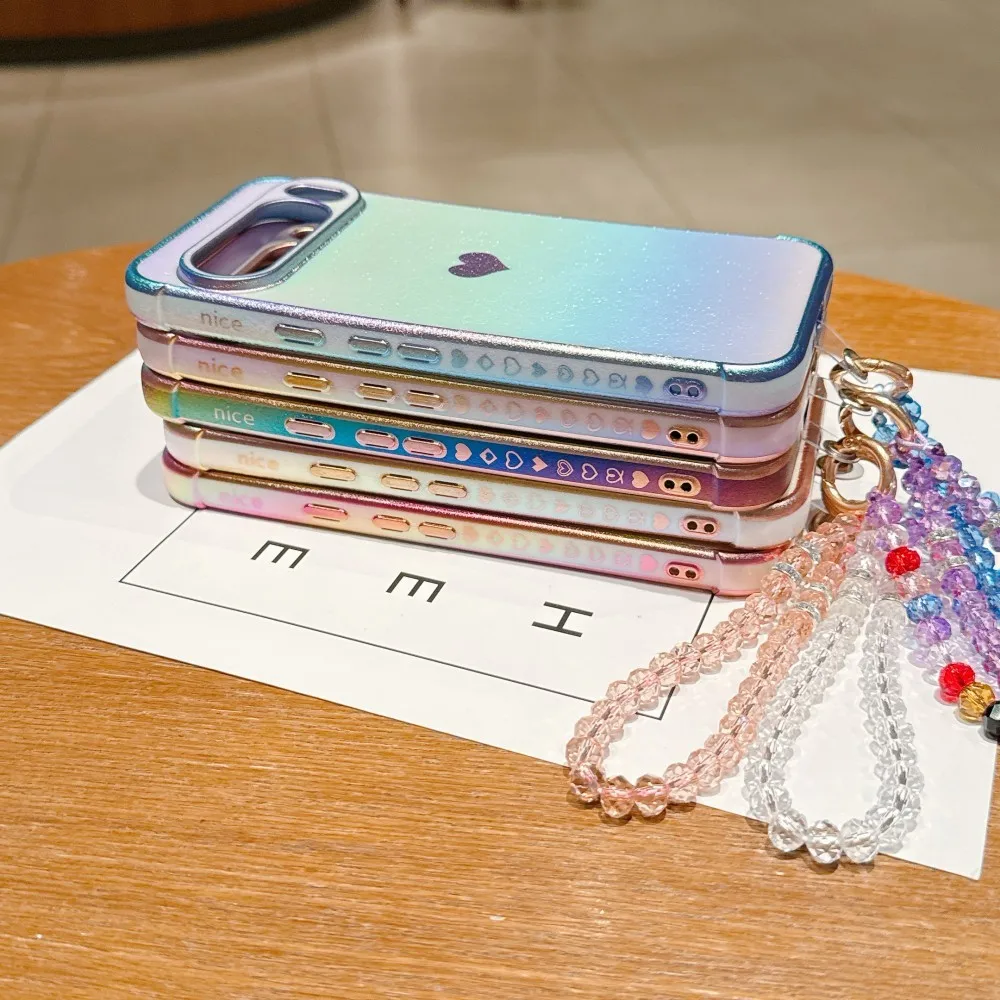 Electroplating Love Heart Phone Case with Crystal Chain Silicone Cover