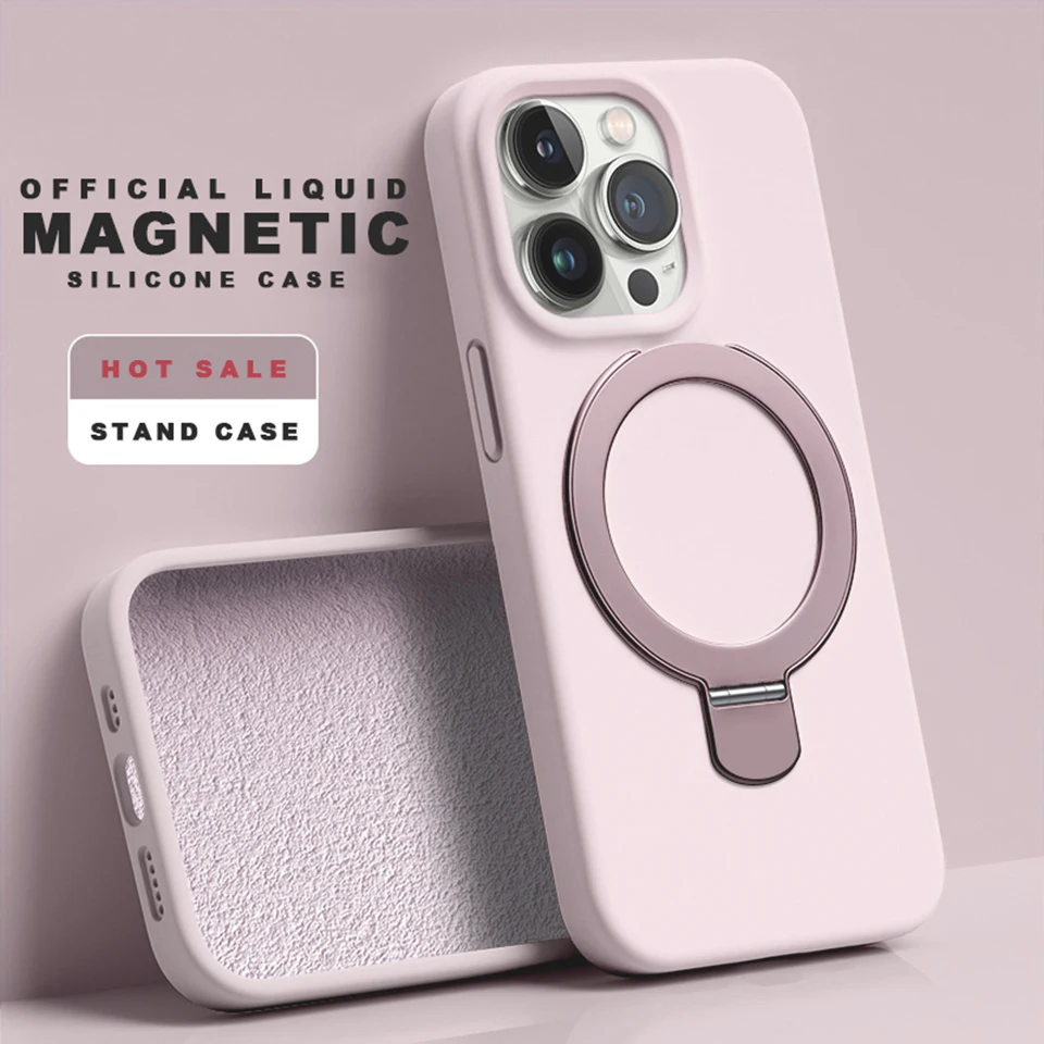 Liquid Silicone Magnetic Stand Phone Case with MagSafe Charging and Soft Cover Protection