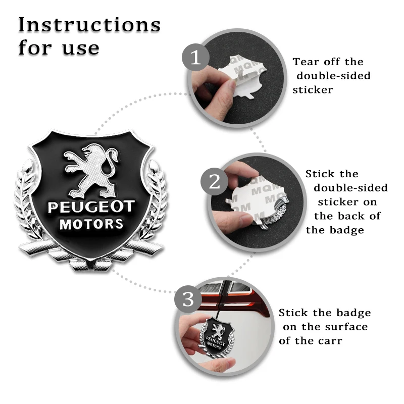 2pc 3D Metal Car Emblems Badge Stickers Decoration Decal For Peugeot 3008 208 407 406 4008 206 5008 308 307 301