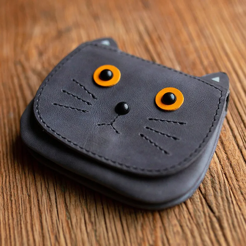 Cartoon Short Wallet For Women Genuine Leather Small Wallet Handmade Credit Card Holder Cute Change Wallet Gift For Her