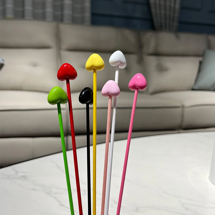 22cm Heart Shape Fibre Reed Stickes Handmade Extra Thick Rattan Aromatherapy Diffuser Refill Sticks Colored Rattan Sticks