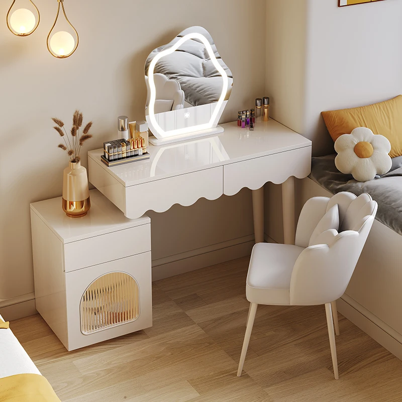 

White Bedroom Dresser Drawer Modern Luxury Minimalist Storage Vanity Table Chair Makeup Tavolo Da Trucco Home Furniture LJ50DT