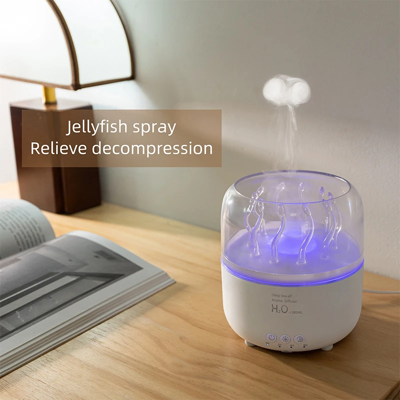 Deep Sea Elf USB Air Humidifier with Aromatherapy Essential Oil Diffuser 7 Colors Changing Light Seaweed Design Swing Arm 5