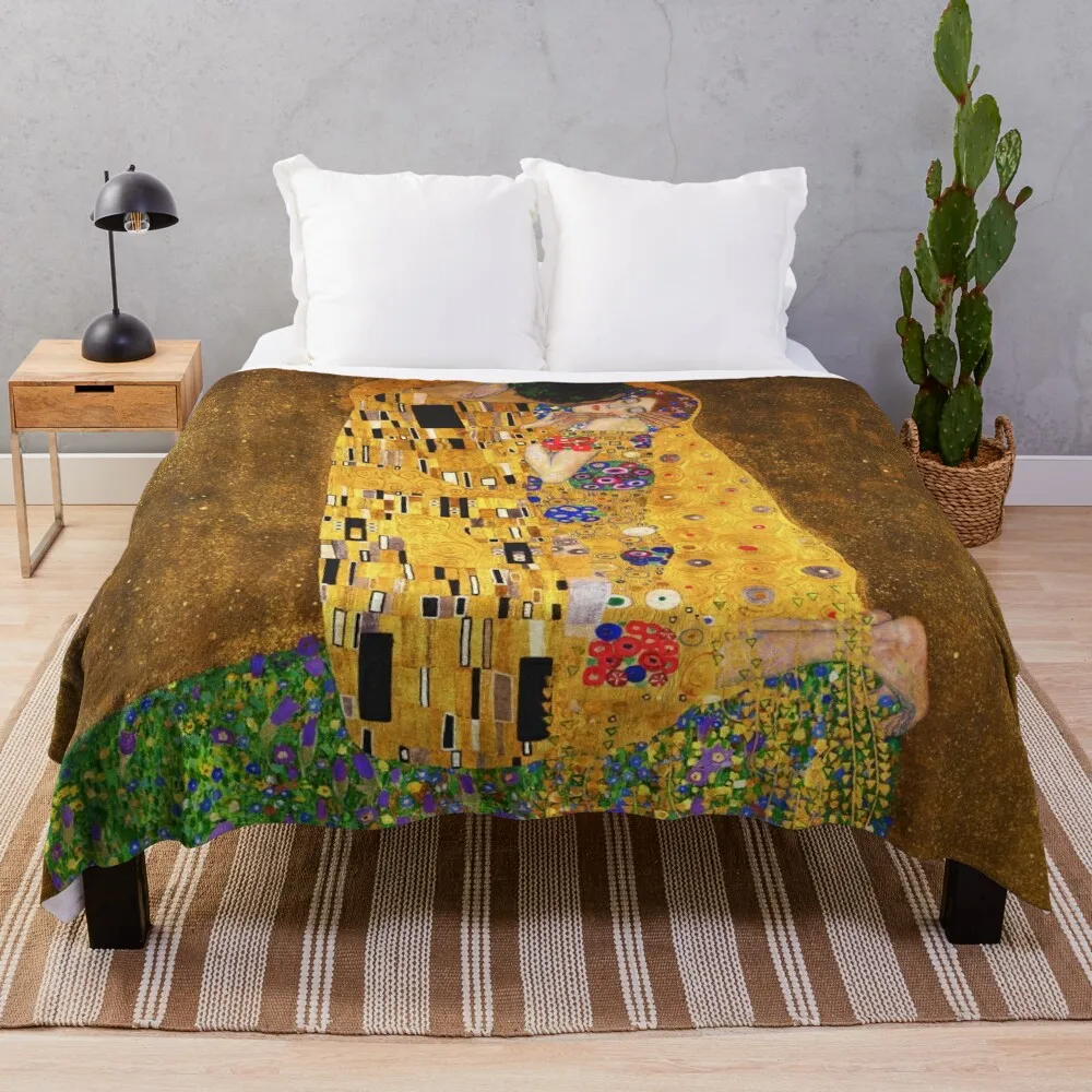 

The Kiss by Gustav Klimt (1907 - 1908) Throw Blanket Camping Blanket Beautiful Blankets Soft Plaid Sofas