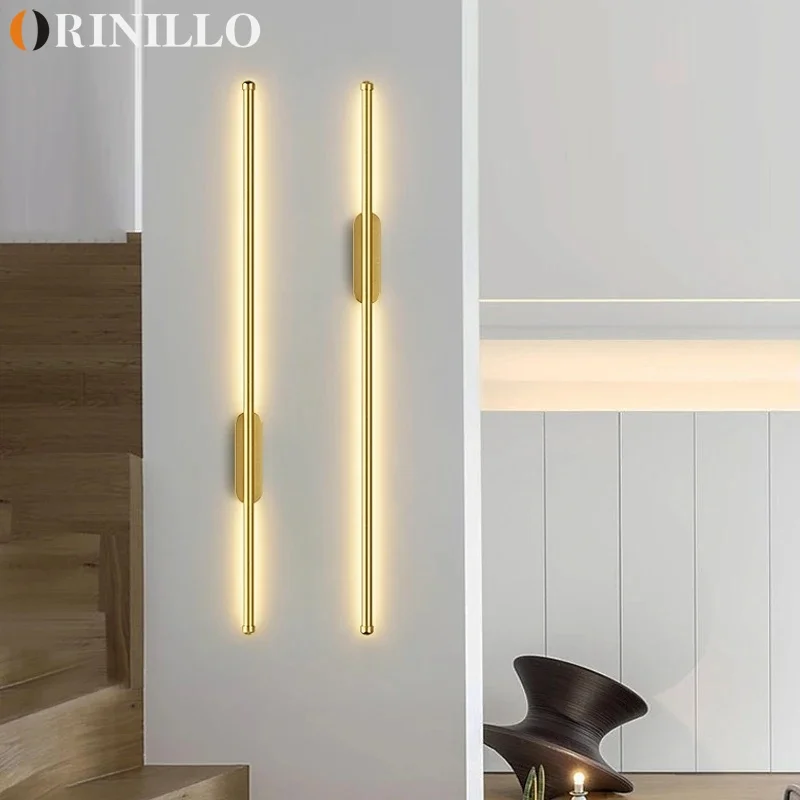 Modern long strip wall lamp led simple Nordic bedroom living room staircase background wall lamp golden