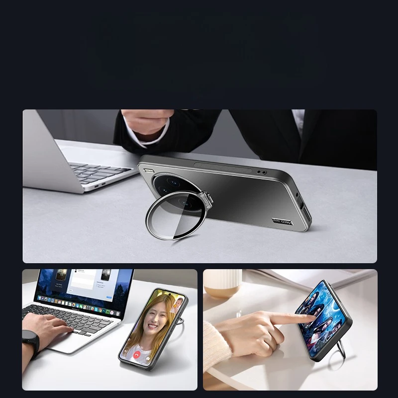 Matte Shockproof Back Cover with Camera Lens Protection and Invisible Bracket Holder