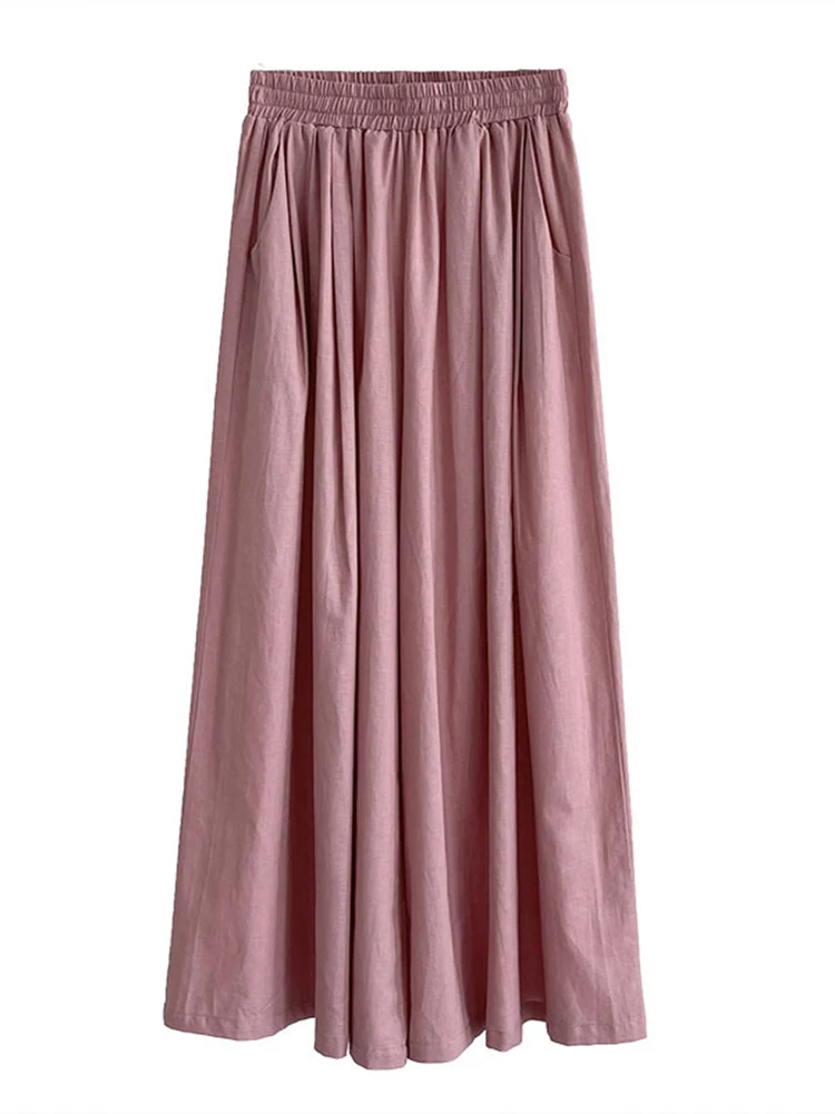 [LANMREM] Elastic High Waist Linen Pants For Women Straight Wide Leg Trousers Office Lady Loose Clothing 2024 Summer New 26D9370