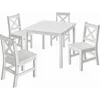 Solid Hard Wood Kids Table and Chair Set (4 Chairs Included), White, 5 Piece Set 2