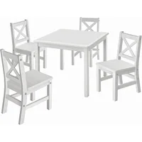 Solid Hard Wood Kids Table and Chair Set (4 Chairs Included), White, 5 Piece Set 2