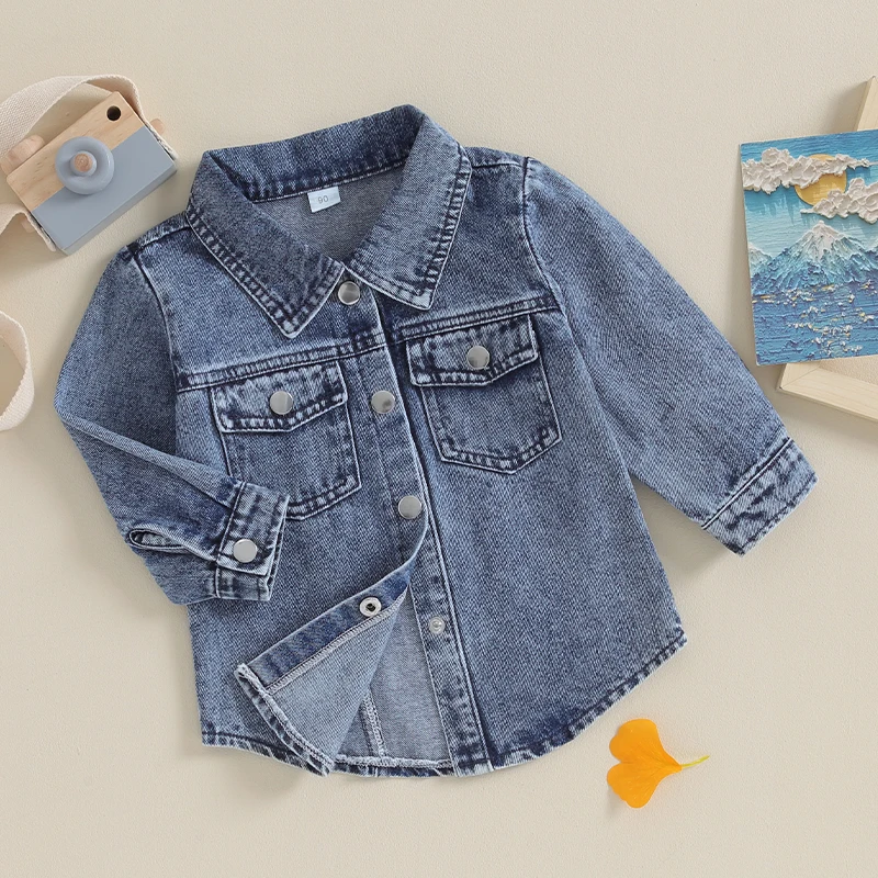 

KMBANGI Kid Baby Girls Boys Skirt Denim Jacket Long Sleeve Turn-down Collar Button Down Jeans Jacket Coat Fall Winter Outwear