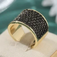 Vintage Luxury Wide Promise Rings for Women Paved Sparkling Black Synthetic Zircon Wedding Bands Rings Fashion Jewelry Gift - Image 4