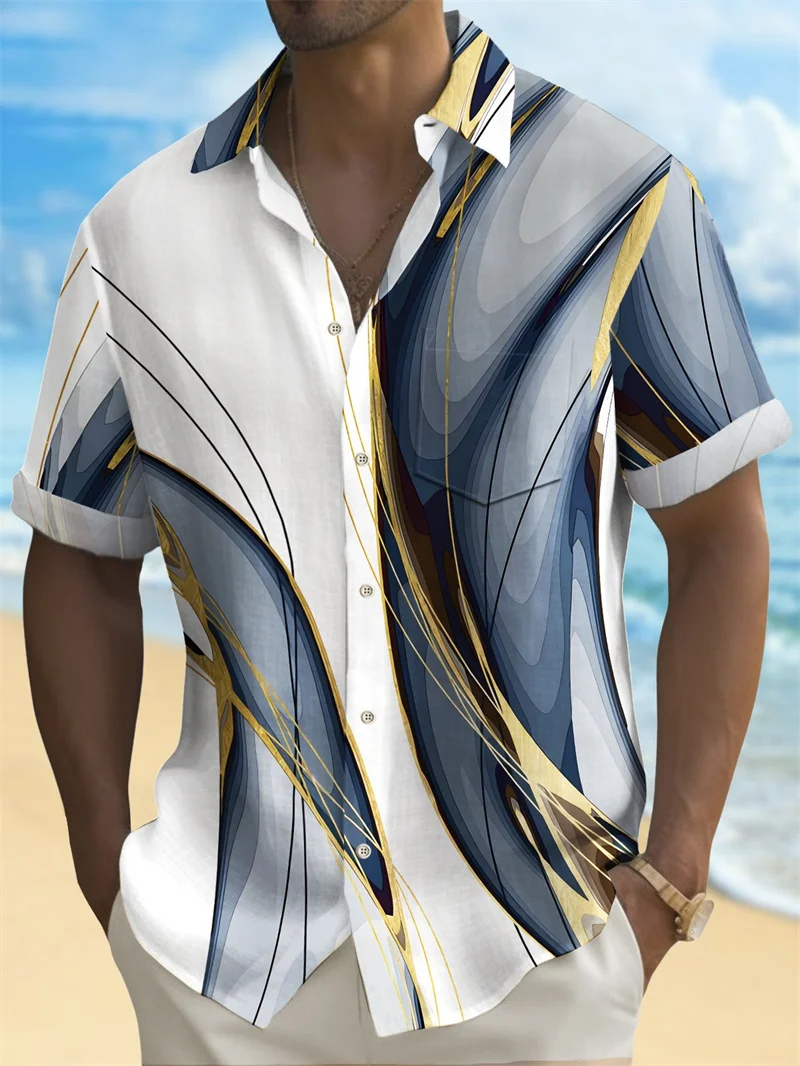 Hawaii men's casual outdoor beach fashion new short sleeve shirt men's tops European size soft and comfortable