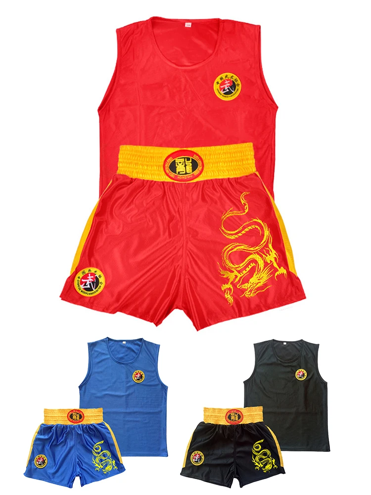 100-180cm Size Boxing Uniform Sanda Suit Wushu Sanda Combat Shorts Muay Thai Shorts Martial Arts Training Competition Uniform