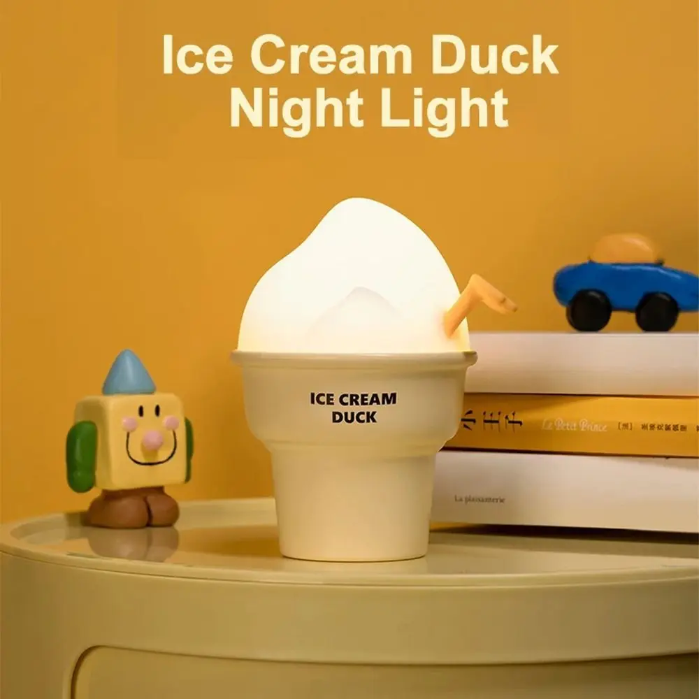 

USB Rechargeable Ice Cream Duck Lamp Cartoon Easy To Operate Bedside Touch Lamp Silicone 3 Level Dimmable LED Animal Night Light