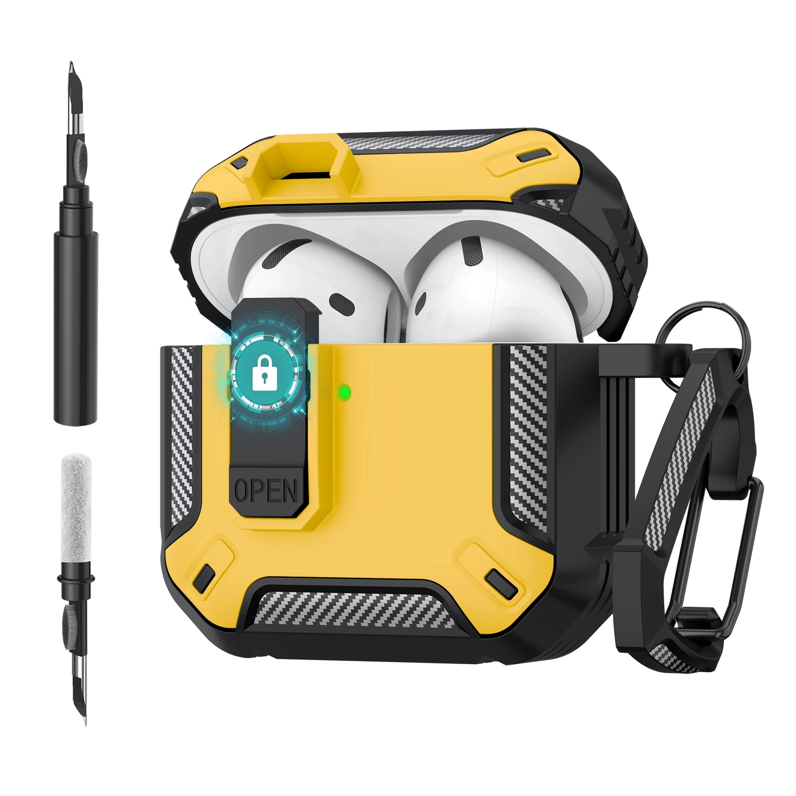 Enhanced Security Lock Case with Hook - 360° Protective Shell for Wireless Earbud Cases