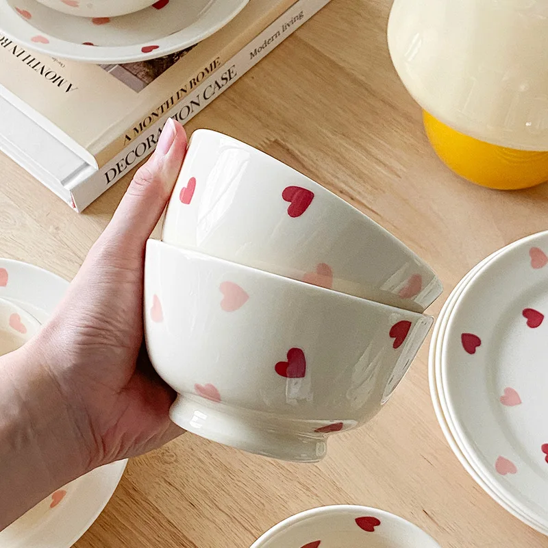 Heart-shaped Ceramic Dinnerware Set Dinner Plate Rice Salad Bowl Coffee Mug Japanese Love Warm Gift for Valentine day Ceramic Tableware Set
