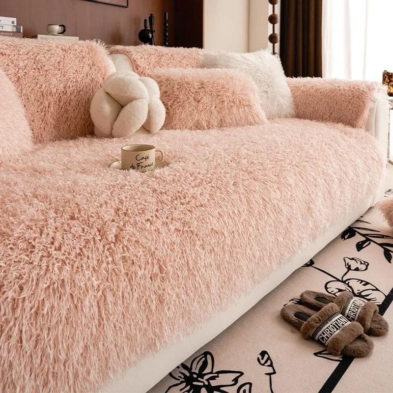 Lamb Wool Soft Sofa Cushion Winter Warm Plush Sofa Covers for Living Room Luxury Non-slip Universal Couch Slipcovers Home 5