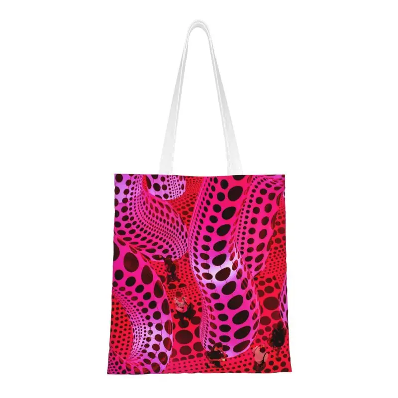 

Reusable Yayoi Kusama Shopping Bag Women Canvas Shoulder Tote Bag Washable Polkadot Pinky Grocery Shopper Bags