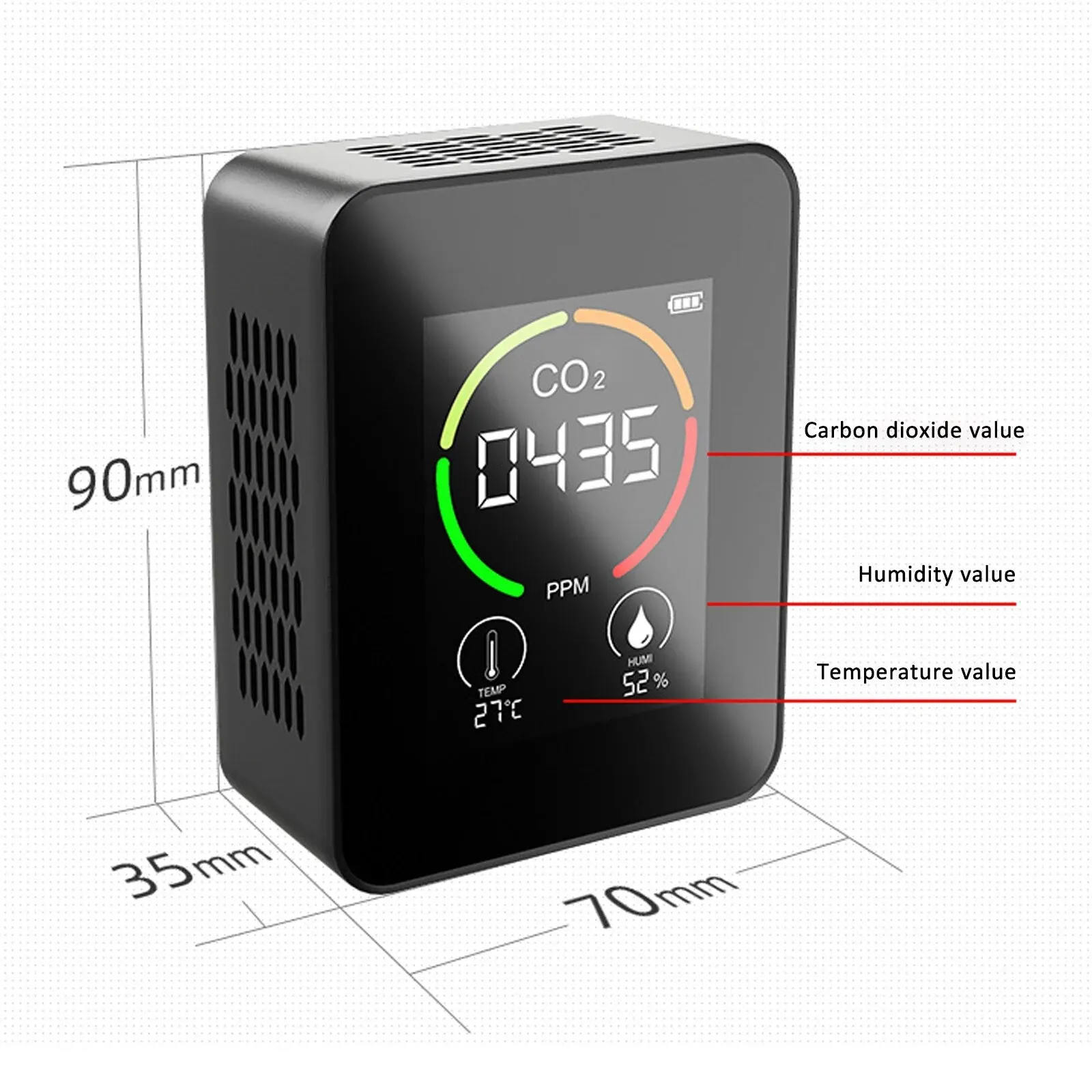 LCD CO2 Meter Air Quality Temperature Carbon Dioxide Detector Automatic Calibration 400-5000PPM Air Quality Monitor 3 In 1
