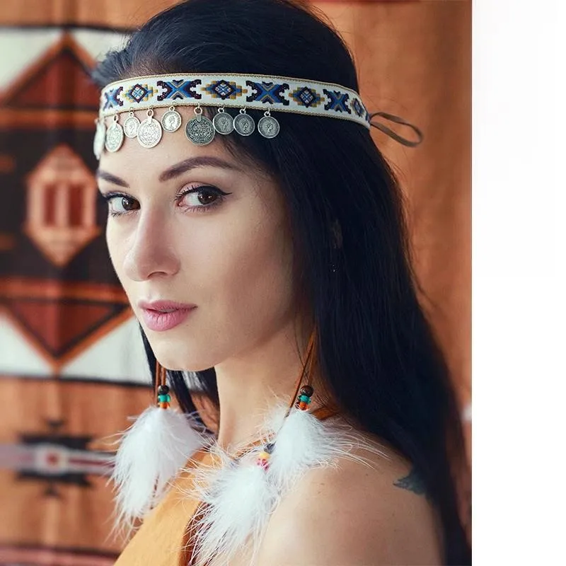 

Bohemian Ethnic Style Headdress Forehead Tassel Hair Chain Embroidery Band Children
