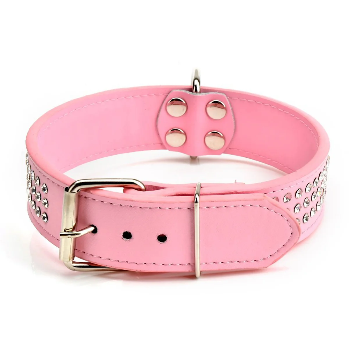 

Adjustable Three-row Rhinestone Studded PU Dog Collar - Size M ( )